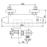 DIBLtherm Thermostat-Brausebatterie zur Aufputzmontage, Brauseabgang unten ½" Außengewinde