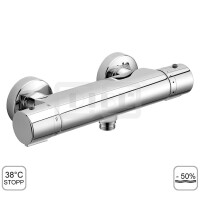 DIBLtherm eco Thermostat-Brausebatterie zur Aufputzmontage, Brauseabgang unten ½" Außengewinde, speziell geeignet bei vertauschtem Kaltwasser- und Warmwasseranschluss
