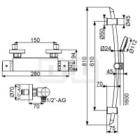 DIBLtherm eco Thermostat-Brausebatterie zur Aufputzmontage, mit Brausestange 810 mm