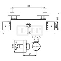 DIBLtherm eco Thermostat-Brausebatterie zur Aufputzmontage, Brauseabgang oben ¾" Außengewinde