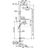 DIBLtherm eco Thermostat-Wannenbatterie zur Aufputzmontage, mit runder Messing-Antikalk-Regenkopfbrause Ø 205 mm x 15 mm,