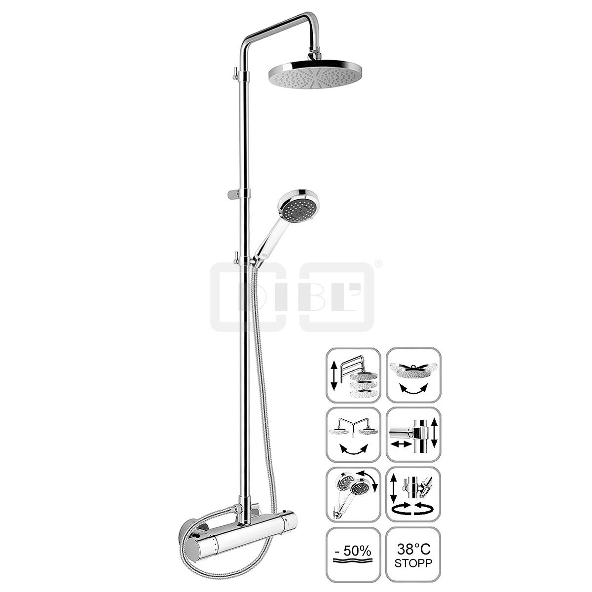 DIBLtherm eco Thermostat-Brausebatterie zur Aufputzmontage, 