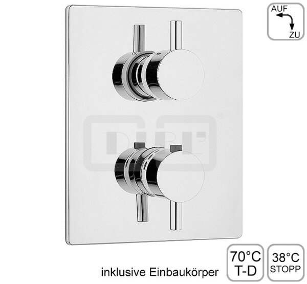 DIBLmed Thermostat-Brausebatterie ¾" zur Unterputzmontage, mit Mengenregulierung für einen Abgangsanschluss, mit Vorrichtung zur manuellen, thermischen Desinfektion