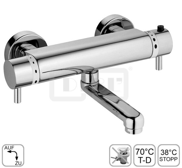 DIBLmed Thermostat-Waschtisch-Wandbatterie, mit seitlich, schwenkbarem Profilauslauf - Ausladung 100 mm, mit Vorrichtung zur manuellen, thermischen Desinfektion