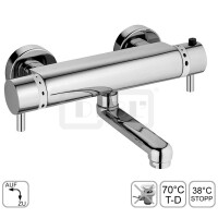 DIBLmed Thermostat-Waschtisch-Wandbatterie, mit seitlich, schwenkbarem Profilauslauf - Ausladung 100 mm, mit Vorrichtung zur manuellen, thermischen Desinfektion