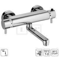 DIBLmed Thermostat-Waschtisch-Wandbatterie, mit seitlich, schwenkbarem Profilauslauf - Ausladung 150 mm, mit Vorrichtung zur manuellen, thermischen Desinfektion