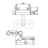 DIBLmed Thermostat-Waschtisch-Wandbatterie, mit seitlich, schwenkbarem Profilauslauf - Ausladung 150 mm, mit Vorrichtung zur manuellen, thermischen Desinfektion