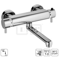 DIBLmed Thermostat-Waschtisch-Wandbatterie, mit seitlich, schwenkbarem Profilauslauf - Ausladung 200 mm, mit Vorrichtung zur manuellen, thermischen Desinfektion