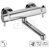 DIBLmed Thermostat-Waschtisch-Wandbatterie, mit seitlich, schwenkbarem Profilauslauf - Ausladung 250 mm, mit Vorrichtung zur manuellen, thermischen Desinfektion