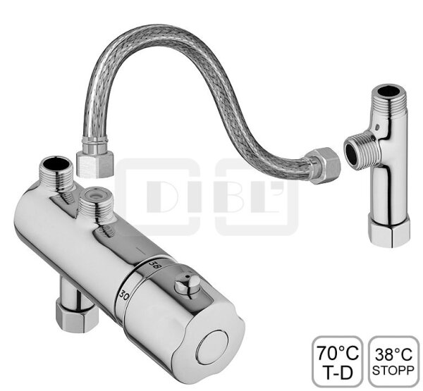 DIBLmed Thermostat-Eckventilbatterie, mit Vorrichtung zur manuellen, thermischen Desinfektion