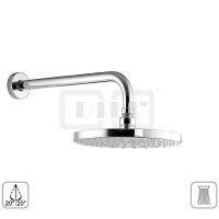 DIBLfit Runde Messing-Antikalk-Regenkopfbrause Ø 205 mm x 15 mm, mit massivem 90°-Messing-Wandanschlussarm Ø 24 mm