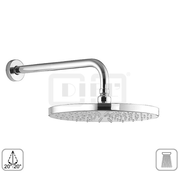 DIBLfit Runde Messing-Antikalk-Regenkopfbrause Ø 300 mm x 15 mm, mit massivem 90°-Messing-Wandanschlussarm Ø 24 mm