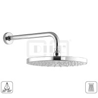 DIBLfit Runde Messing-Antikalk-Regenkopfbrause Ø 300 mm x 15 mm, mit massivem 90°-Messing-Wandanschlussarm Ø 24 mm