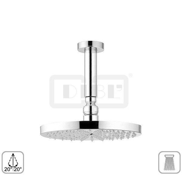 DIBLfit Runde Messing-Antikalk-Regenkopfbrause Ø 205 mm x 15 mm, mit massivem Messing-Deckenanschlussarm Ø 24 mm
