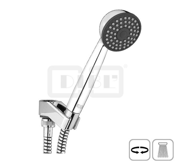 DIBLfit Brauseset seitlich schwenkbarer Kunststoff-Brausehalter mit starrer Handbrauseaufnahme und Brauseschlauch 1250 mm