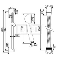 DIBLfit Projekt-Brausegarnitur mit rundem Brauserohr Ø 22 mm x 628 mm