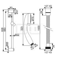 DIBLfit Brausegarnitur mit rundem Brauserohr Ø 22 mm x 628 mm