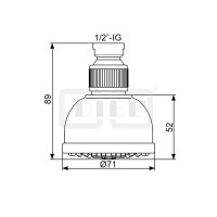 DIBLfit Kunststoff-Einstrahl-Kopfbrause Ø 71 mm x 52 mm, mit Kugelgelenk zur horziontalen und vertikalen Verstellung, ohne Anschlussarm
