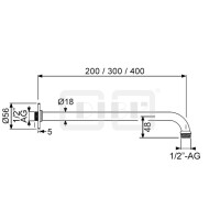 DIBLfit 90°-Messing-Wandanschlussarm Ø 18 mm mit ½" AG x ½" AG, Ausladung 200 mm