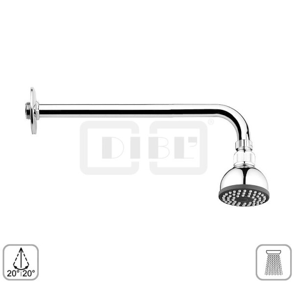 DIBLfit Kunststoff-Einstrahl-Antikalk-Kopfbrause Ø 71 mm x 52 mm, mit 90°-Messing-Wandanschlussarm, Länge 300 mm