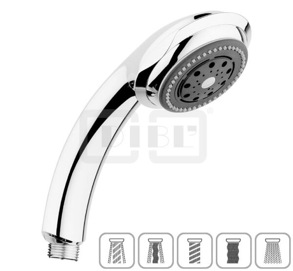 DIBLfit Kunststoff-Fünfstrahl-Antikalk-Handbrause, mit Wasserstopp-Funktion