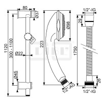 DIBLfit Renovierungs-Brausegarnitur 1120 mm, zur passgenauen Abdeckung bereits vorhandener Bohrlöcher