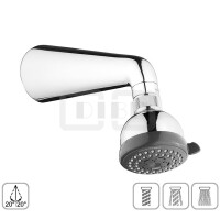 DIBLfit Kunststoff-Dreistrahl-Antikalk-Kopfbrause Ø 75 mm x 63 mm, mit Messing-Wandanschlussarm Ø 60 mm x 165 mm