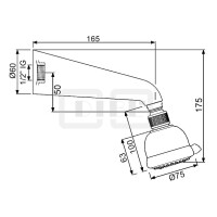 DIBLfit Kunststoff-Dreistrahl-Antikalk-Kopfbrause Ø 75 mm x 63 mm, mit Messing-Wandanschlussarm Ø 60 mm x 165 mm