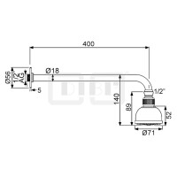 DIBLfit Kunststoff-Einstrahl-Antikalk-Kopfbrause Ø 71 mm x 52 mm, mit 90°-Messing-Wandanschlussarm 400 mm