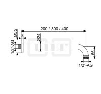 DIBLfit Massiver 90°-Messing-Wandanschlussarm, Ausladung 300 mm