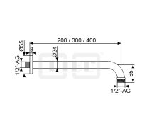 DIBLfit Massiver 90°-Messing-Wandanschlussarm, Ausladung 400 mm