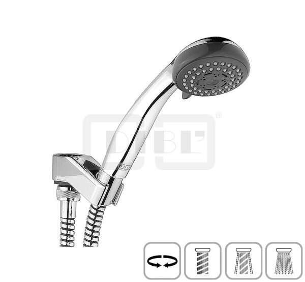 DIBLfit Brauseset mit Kunststoff-Dreistrahl-Handbrause, seitlich schwenkbarer Kunststoff-Brausehalter mit starrer Handbrauseaufnahme