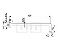 DIBLfit Massiver 90°-Messing-Wandanschlussarm, mit eckiger Messing-Schubrosette, Ausladung 355 mm