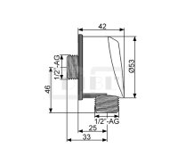 DIBLfit Montagefreundlicher Unterputz-Wandanschlussbogen ½" AG x ½" AG, mit einzelnem Kunststoff-Gehäuse