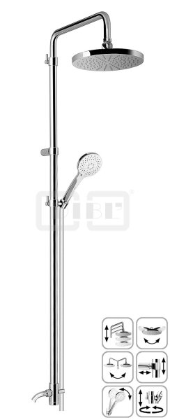 DIBLfit Runde Brauseaufsatz-Kombination zum direkten Armaturenanschluss mit runder Messing-Regenkopfbrause Ø 205 mm x 15 mm