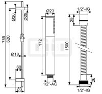 DIBLfit Messing-Brausegarnitur 755 mm, mit runder...