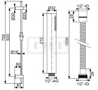 DIBLfit Messing-Brausegarnitur 755 mm, mit runder...