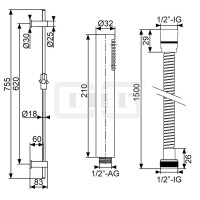 DIBLfit Messing-Brausegarnitur 755 mm, mit runder Kunststoff-Stabhandbrause