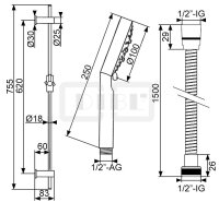 DIBLfit Messing-Brausegarnitur 755 mm, mit...