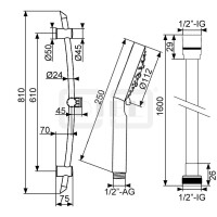 DIBLfit Brausegarnitur 810 mm, mit Fünfstrahl-Handbrause