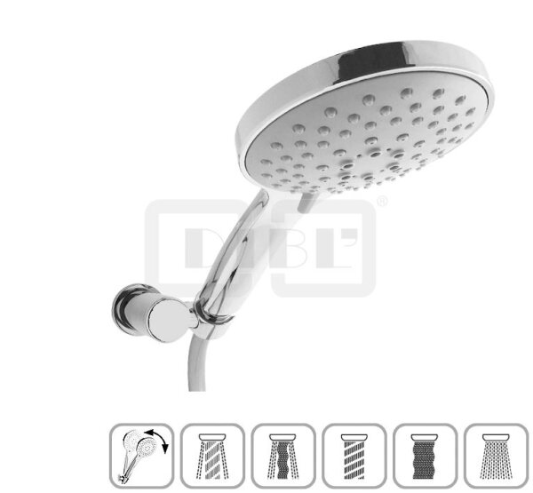 DIBLfit Brauseset mit Fünfstrahl-Handbrause, rundem Messing-Wandbrausehalter