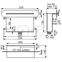 DIBLfit Cascaden-Schwallstrahl-Kopfbrause zur Unterputzmontage, mit ovaler Edelstahl-Wandrosette 270 mm x 50 mm x 2 mm