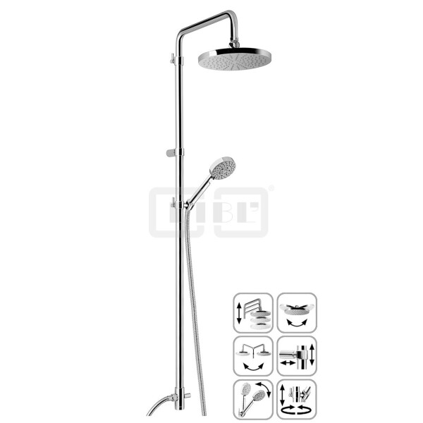 DIBLfit Runde Brauseaufsatz-Kombination zum direkten Armaturenanschluss, mit runder Messing-Regenkopfbrause Ø 300 mm x 15 mm