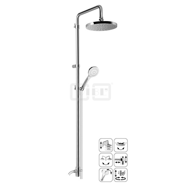 DIBLfit Runde Brauseaufsatz-Kombination zum direkten Armaturenanschluss, mit runder Messing-Regenkopfbrause Ø 300 mm x 15 mm