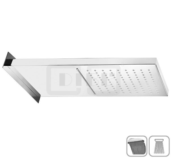 DIBLfit Eckige Antikalk-Kopfbrause 502 mm x 200 mm x 24 mm zur Wandmontage, mit Regenstrahl und Cascaden-Schwallstrahl