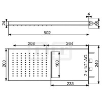 DIBLfit Eckige Antikalk-Kopfbrause 502 mm x 200 mm x 24 mm zur Wandmontage, mit Regenstrahl und Cascaden-Schwallstrahl