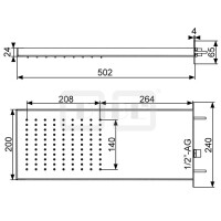 DIBLfit Eckige Antikalk-Kopfbrause 502 mm x 200 mm x 24 mm zur Wandmontage, mit Regenstrahl