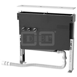 DIBLfix Universal-Montagegestell auf selbsttragenden Standfüßen, mit Schlauchkasten zum Schutz vor Wasserschäden unterhalb der Badewanne, zur variablen Montage von Armaturenkomponenten auf der Fliesenbank
