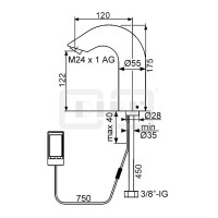 DIBLmed Infrarot-Elektronik Waschtischbatterie, für Kaltwasseranschluss bzw. für vorgemischtes Wasser, mit automatischer 24-Stunden Hygiene-Spülung zur thermischen Desinfektion