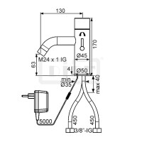 DIBLmed Infrarot-Elektronik Waschtischbatterie, mit manueller Temperatureinstellung für Kalt- und Warmwasseranschluss, mit automatischer 24-Stunden Hygiene-Spülung zur thermischen Desinfektion